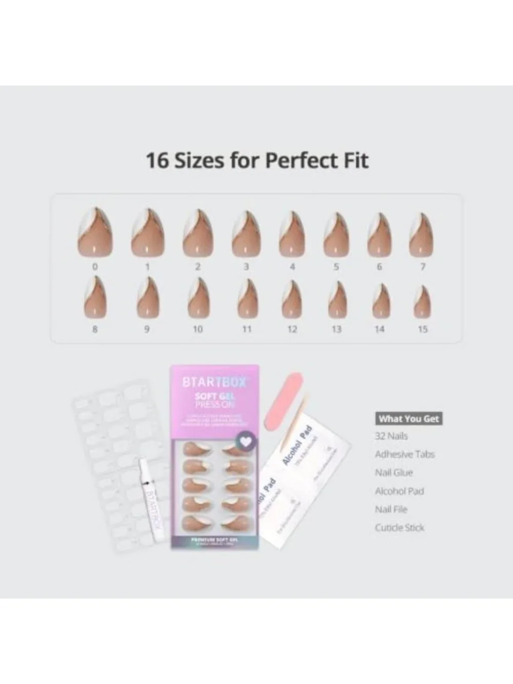 Gorgeous Short Almond Press-On Nails with White French Tips - 32 Count, Tiny